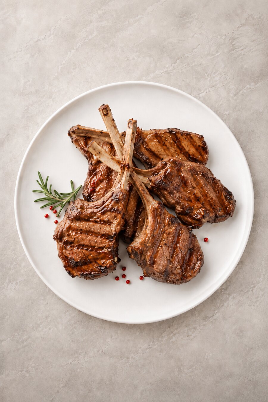 Grilled lamb chops offer with rice, bread, hummus, salad and a drink