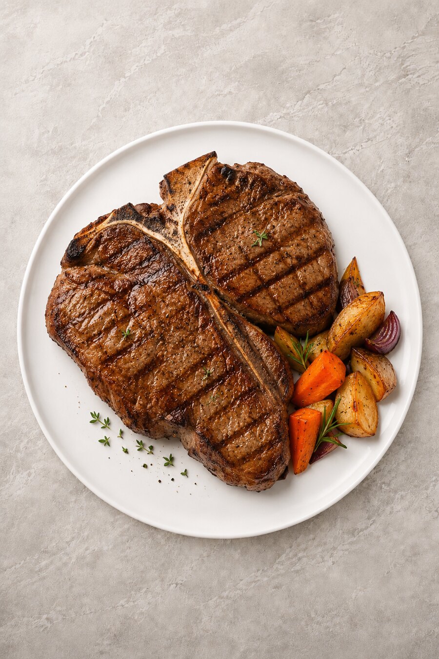 Char-grilled steak with roasted vegetables